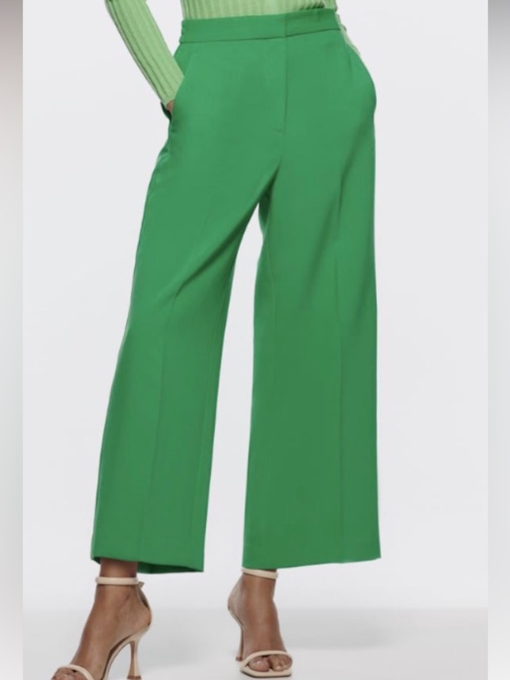 Zara apple green tailored wide-leg trousers